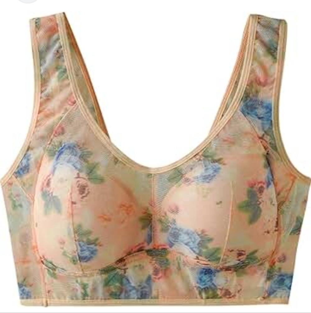 Floral Bras Breathable Mesh Bra Soft Plus Size 36e (7l) New